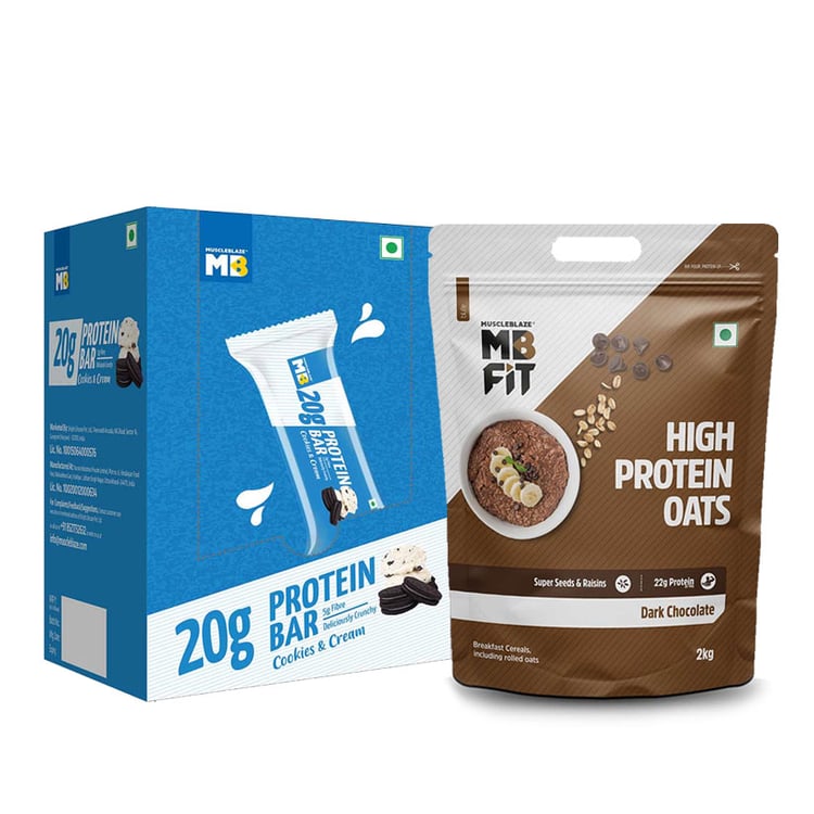 MuscleBlaze High Protein Oats 2 kg & Protein Bar 20 g 6 bars Combo