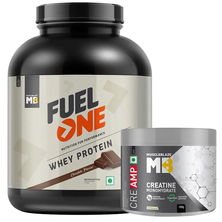 MuscleBlaze Fuel One Whey Protein Immunity+ 2 kg Chocolate & Creatine Monohydrate CreAMP 0.22 lb Combo