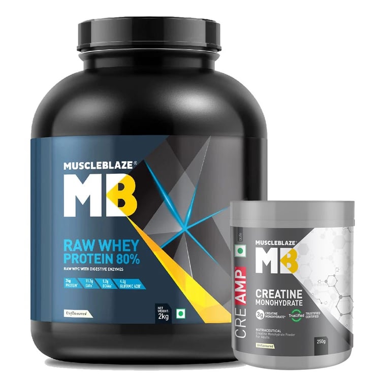 MuscleBlaze 80% Raw Whey Protein 2 Kg & Creatine 0.55 lb Combo