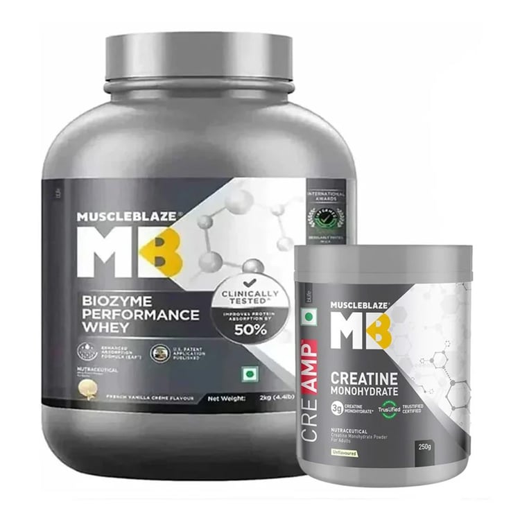 MuscleBlaze Biozyme Performance Whey 2 kg & Creatine Monohydrate CreAMP 0.55 lb Combo