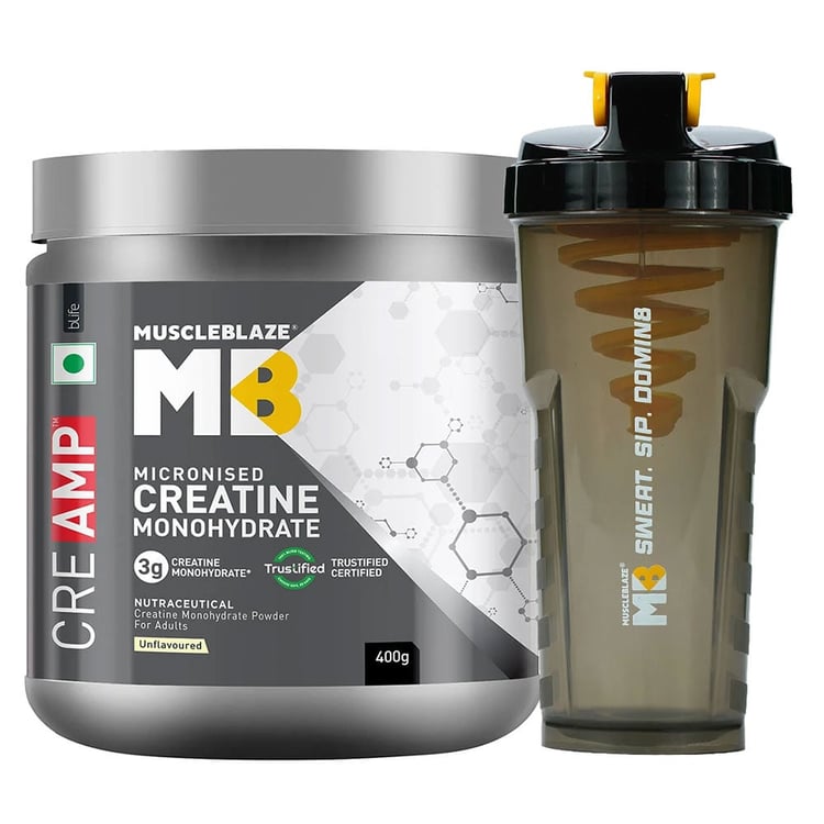 MuscleBlaze Creatine Monohydrate CreAMP 400g & Shaker Combo