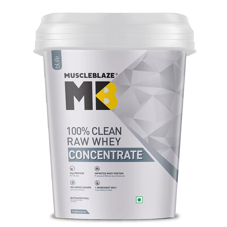 4 - MuscleBlaze 80% Raw Whey Protein Supplement Powder,  8.8 lb  Unflavoured 