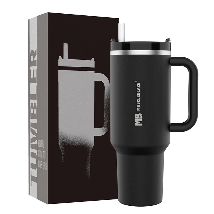 1 - MuscleBlaze Stainless Steel Insulated Tumbler,  Phantom Black  1.2 L 