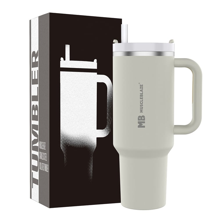 1 - MuscleBlaze Stainless Steel Insulated Tumbler,  Stallion White  1.2 L 