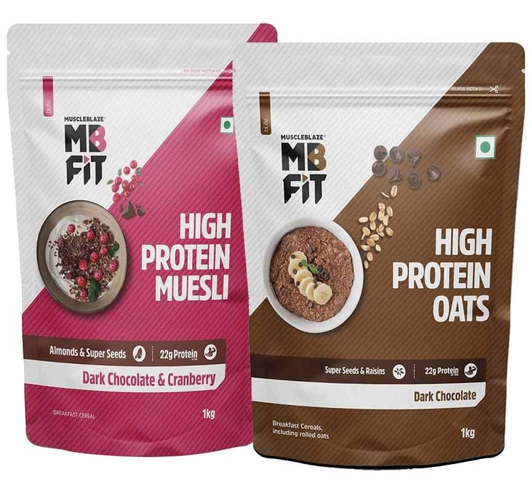 High Protein Oats Dark Chocolate & High Protein Muesli Dark Chocolate & Cranberry 1 kg Combo