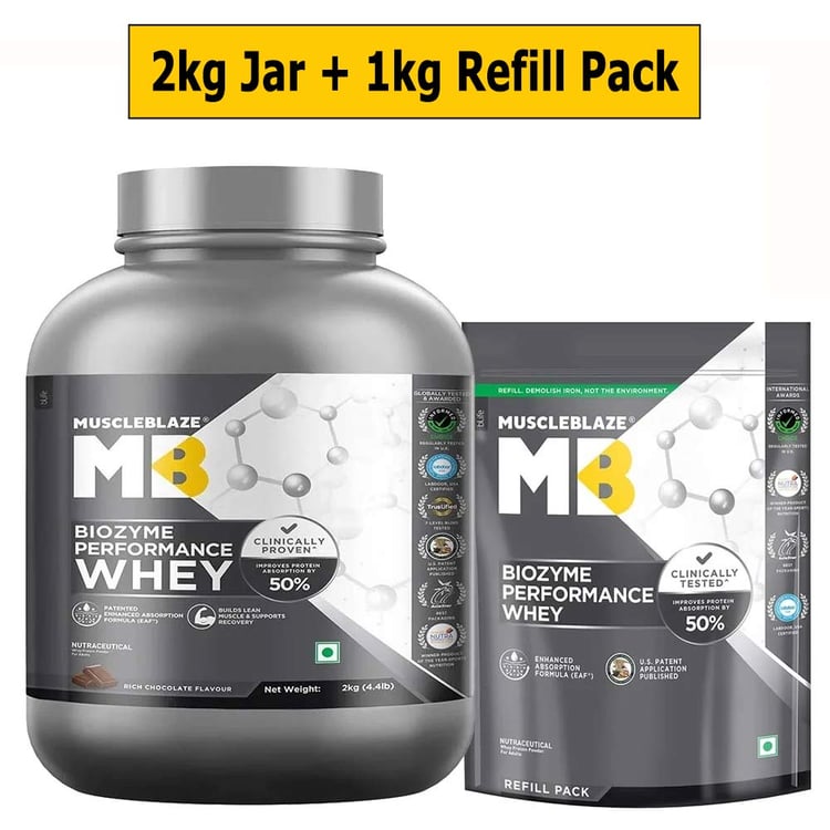 Biozyme Performance Whey 3kg Rich Chocolate (2kg Jar+1kg Refill Pack) Combo