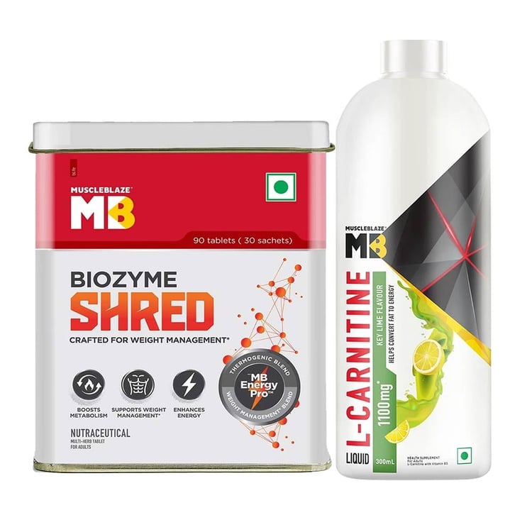 Liquid L-Carnitine 300ml & Biozyme Shred 90 Tabs Combo