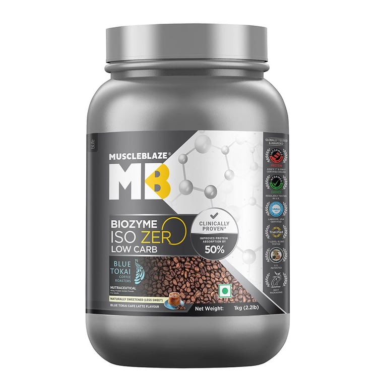 5 - MuscleBlaze Biozyme Iso-Zero,  2.2 lb  Low Carb Blue Tokai Cafe Latte 