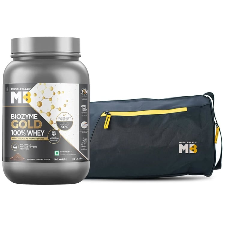Biozyme Gold Whey 1 kg & Gym Bag Combo