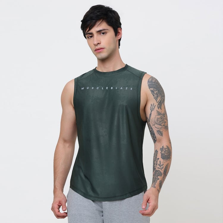 3 - MuscleBlaze Camo Dry-Fit Delt Tank,  Olive  Small 