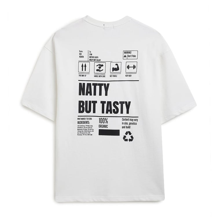 4 - MuscleBlaze Natty But Tasty Oversized Solid T-Shirt, Large White
