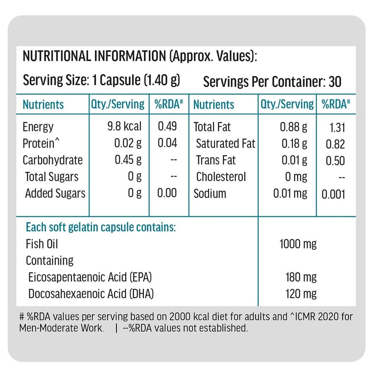 10 - HK Vitals Fish Oil 1000mg with 180mg EPA and 120mg DHA,  30 capsules