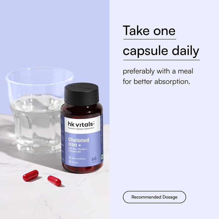 9 - HK Vitals Chelated Iron + with Zinc Vitamin B12 & Vitamin C,  60 capsules