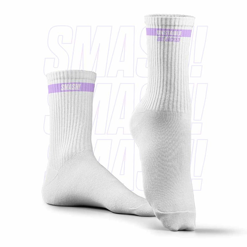 2 - Smash Socks, White - Unstable but Jacked Socks Crew Length